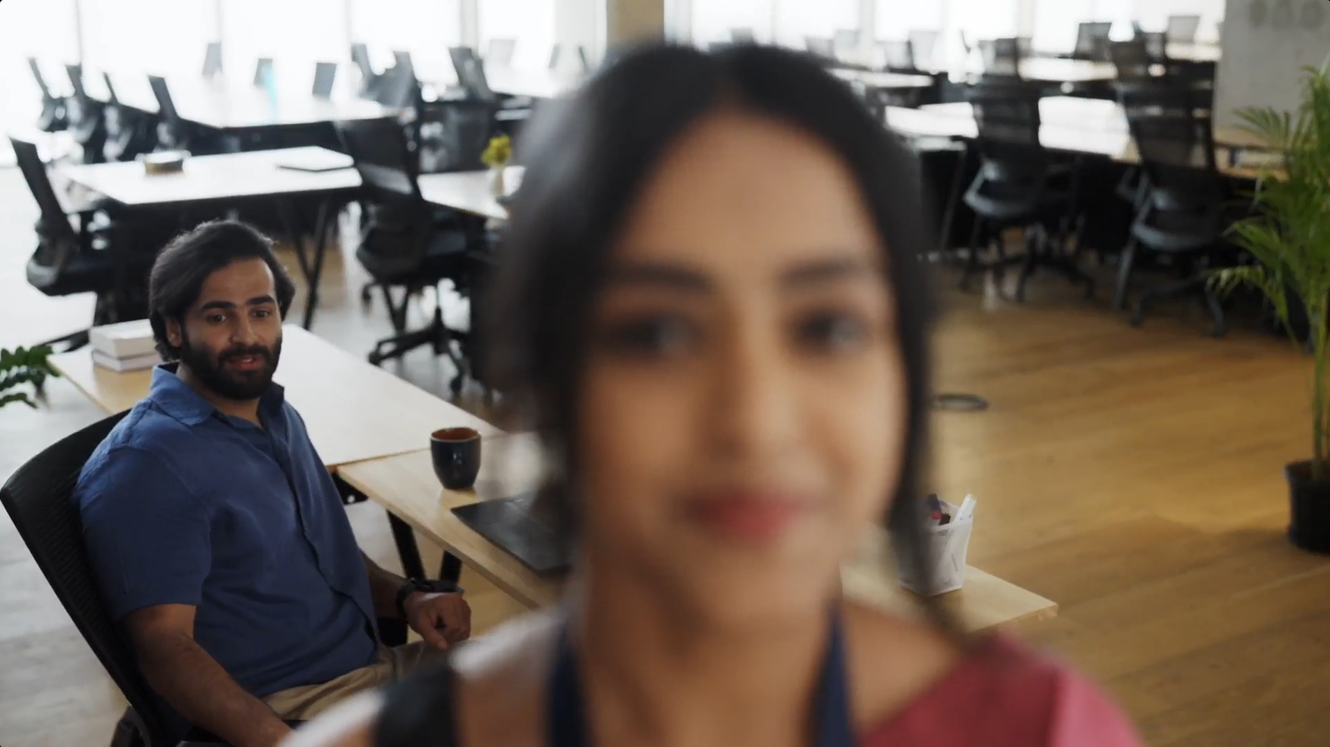 Employees learning POSH guidelines through realistic workplace role-play training module