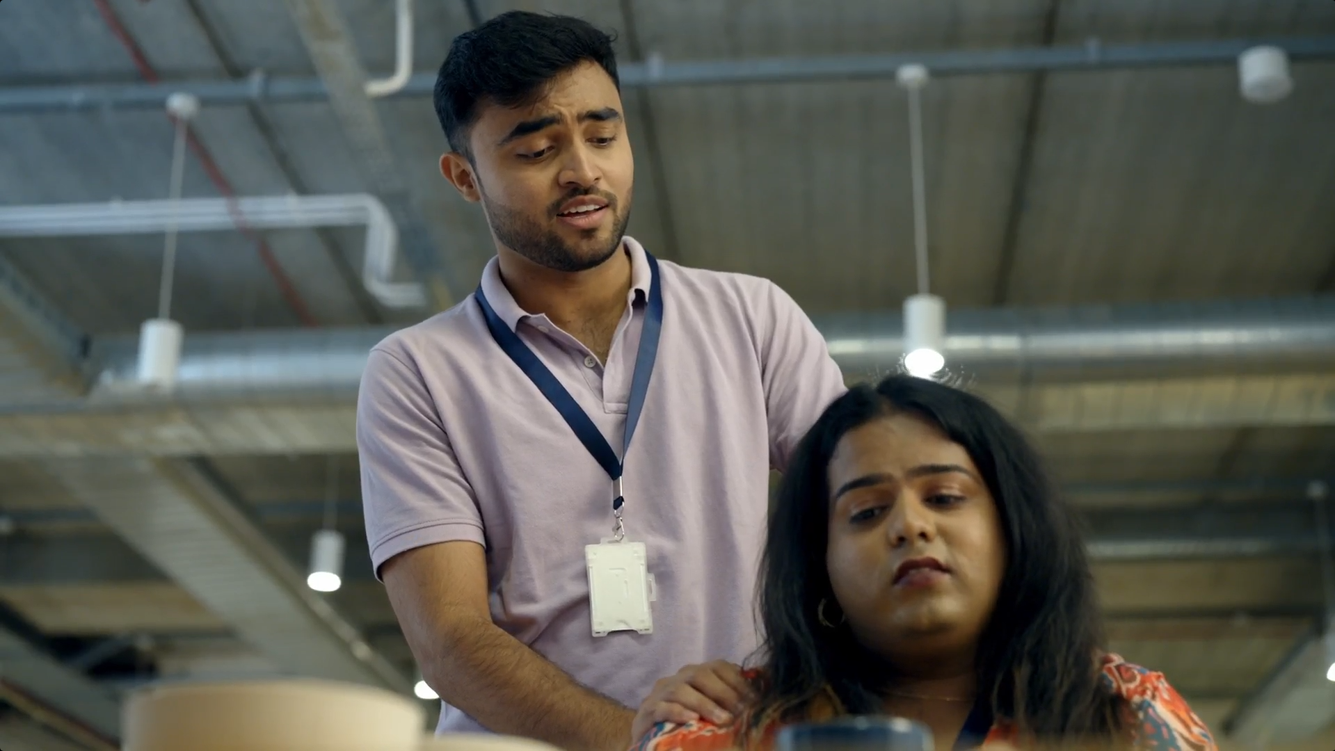 Live-action POSH training scenario showing workplace harassment awareness and employee interaction